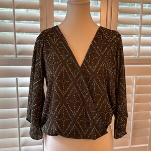 Veronica M. Brown and White Geometric Blouse